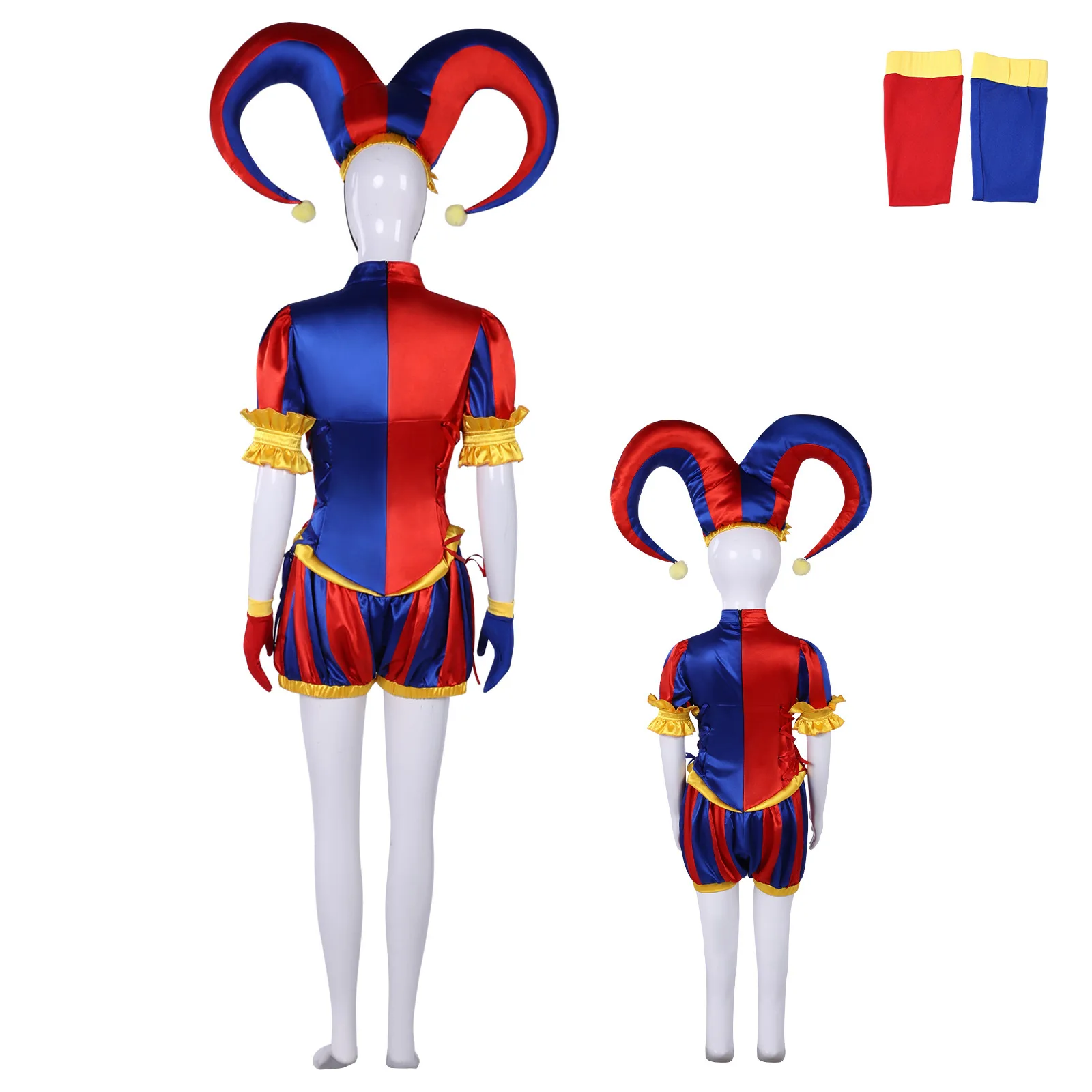 Pomni Red Blue Circus Clown Cosplay Costume Women Full Set Jumpsuit Hat Gloves Halloween Carnival Masquerade Fancy Dress Outfit - Image 4