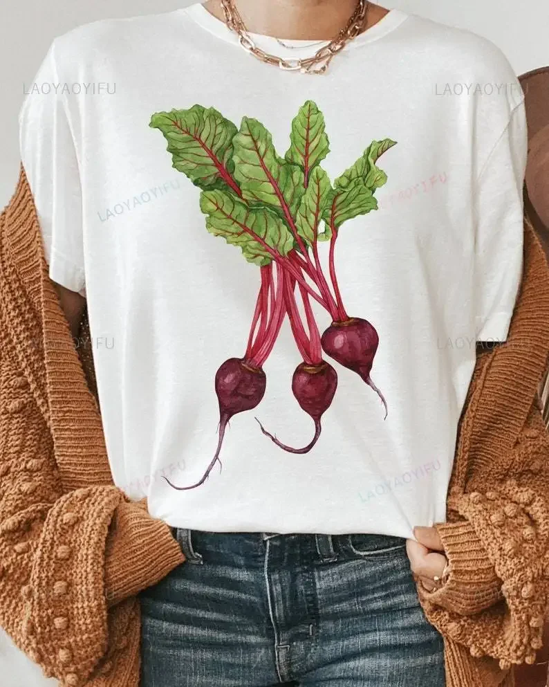 Beets Woman Market Sugar Beets Printed T-shirt Woman Man Summer Vegetable Pattern Garden Gardening High Quality Cotton Shirt