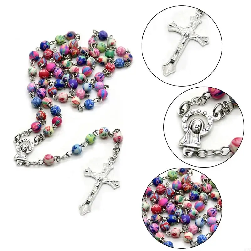 16FC 6mm Round Ceramic Beads Rosary Necklace for Cross Pendant Catholic Necklaces Religious Jewelry Women Charm Gifts