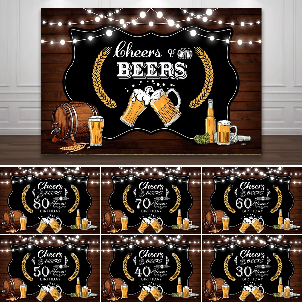 

Whisky Wine Happy Birthday Backdrop Wooden Board Ears of Wheat Wine Barrel Cheers Beer Party Photography Background Photo Studio