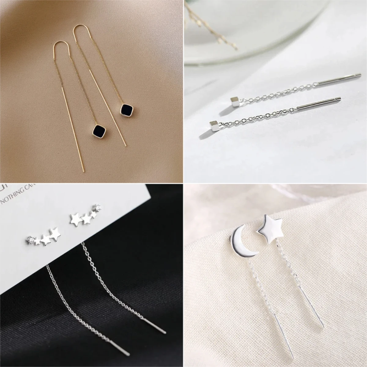 Drop Ear Line Long Hanging Earrings for Women Rose Gold Color Zircon Crystal Piercing Threader Earing Ear Accessories Jewelry