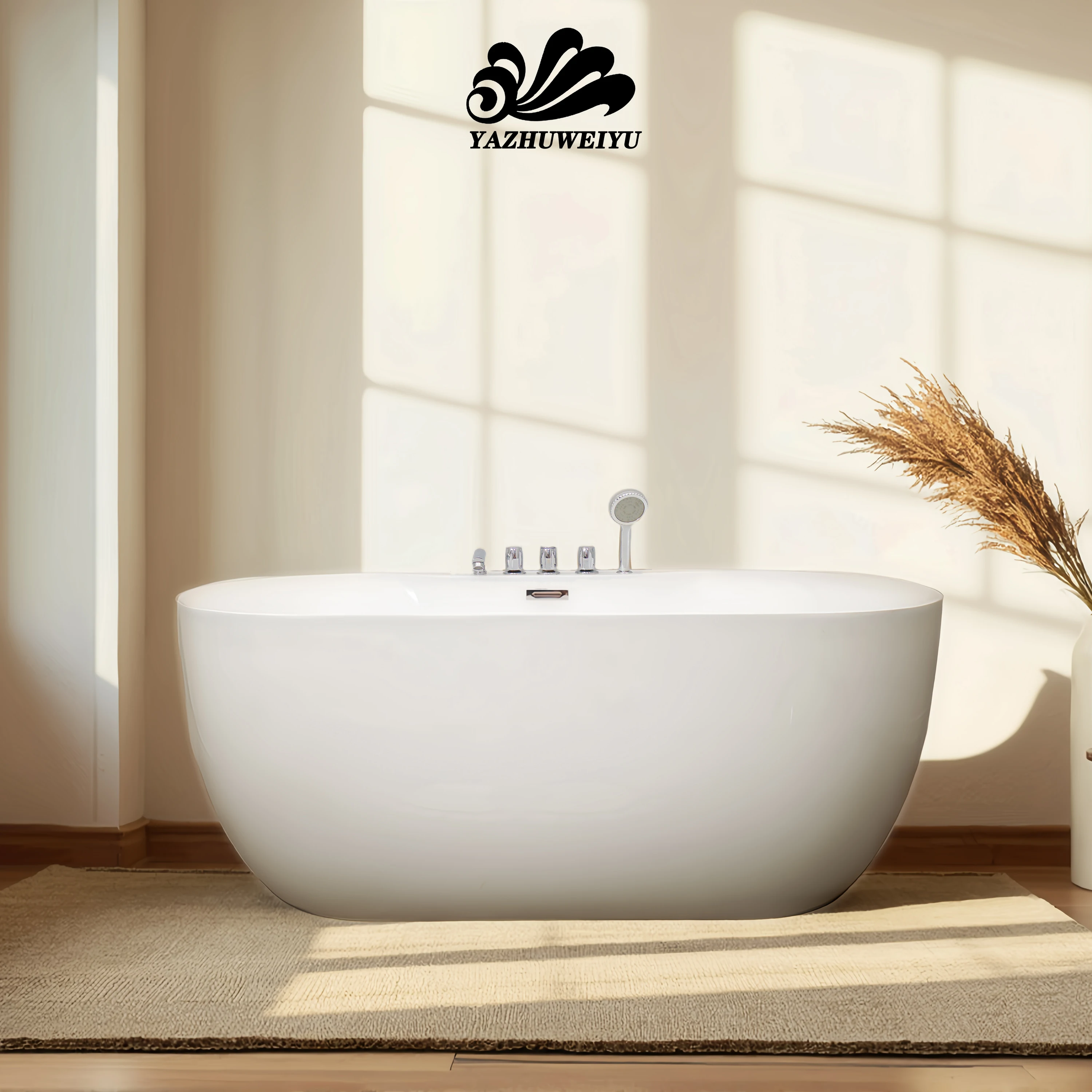 Modern Acrylic Oval Freestanding Luxury Adult Bathtub Factory Direct Soaking Whirlpool Tub with Drain & Overflow