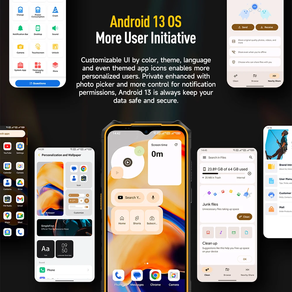 Ulefone Armor X13 ما يصل إلى 12 جيجابايت + 64 جيجا أندرويد 13، 6320 مللي أمبير 50 ميجابكسل 6.52 بوصة NFC 4G، نظام تحديد المواقع الإصدار العالمي #6