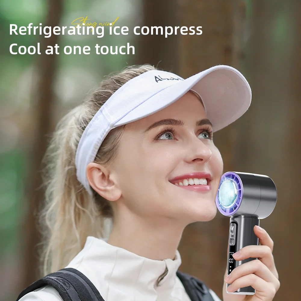 2024 New Semiconductor Refrigeration High-speed Handheld Electric Fan 4000mAh USB Portable Rechargeable Outdoor Small Fan