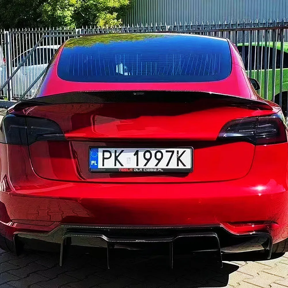 For Tesla Model 3 2017 18 19 20 21 22 23 Real Carbon Fibe Rear Trunk Lid Lip V Style Spoiler Wings Car Exterior Accessories Part