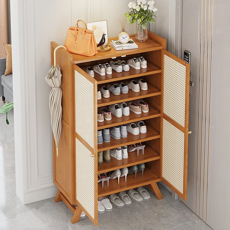 

Bamboo Breathable Shoe Cabinet with Doors, Freestanding Entrance Multi-layer Storage Shoe Rack 신발장