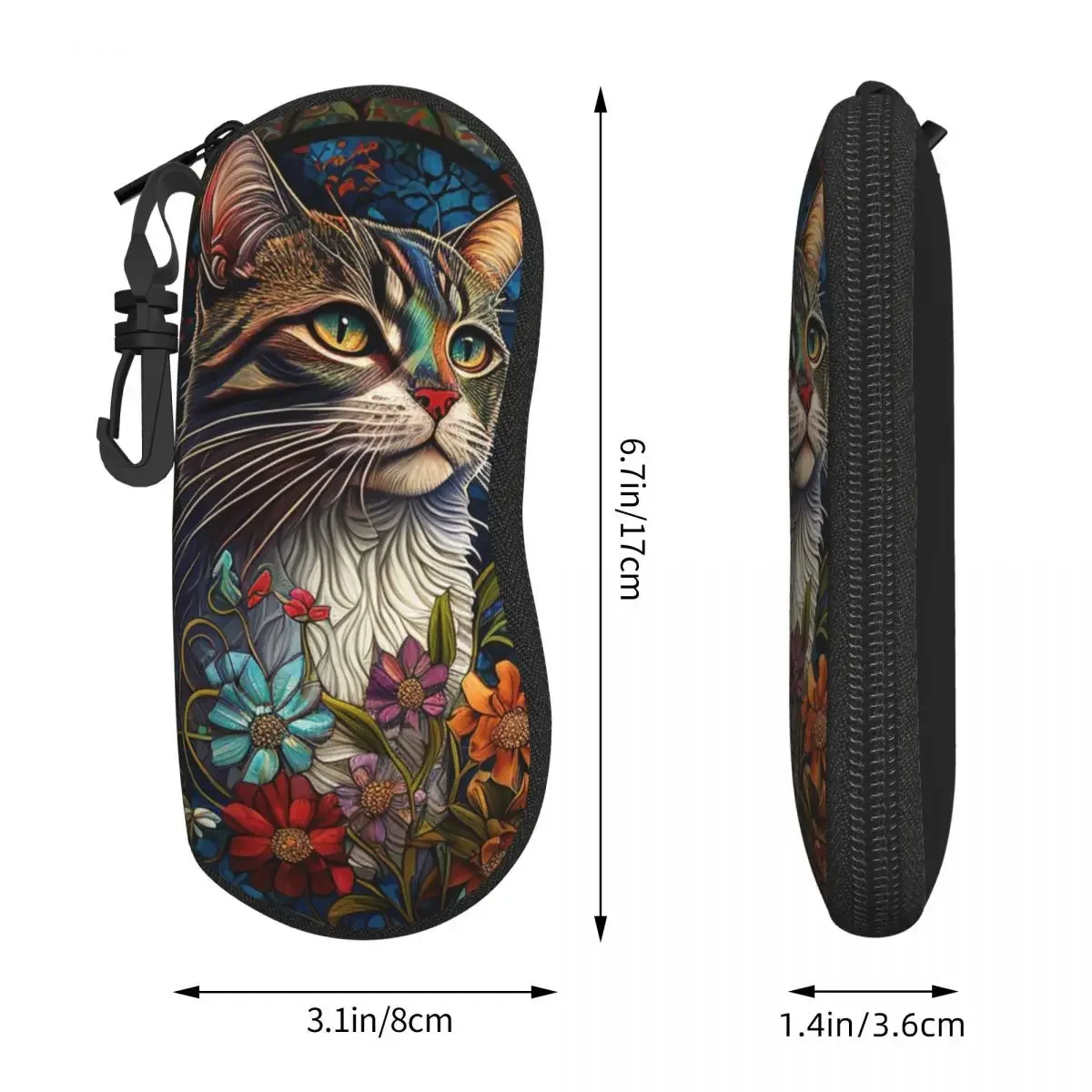 Cat With Flowers Glasses Case Cover stained glass Sunglasses Pouch Travel Trend Eyewear Accessory Unisex Eyeglass Protector