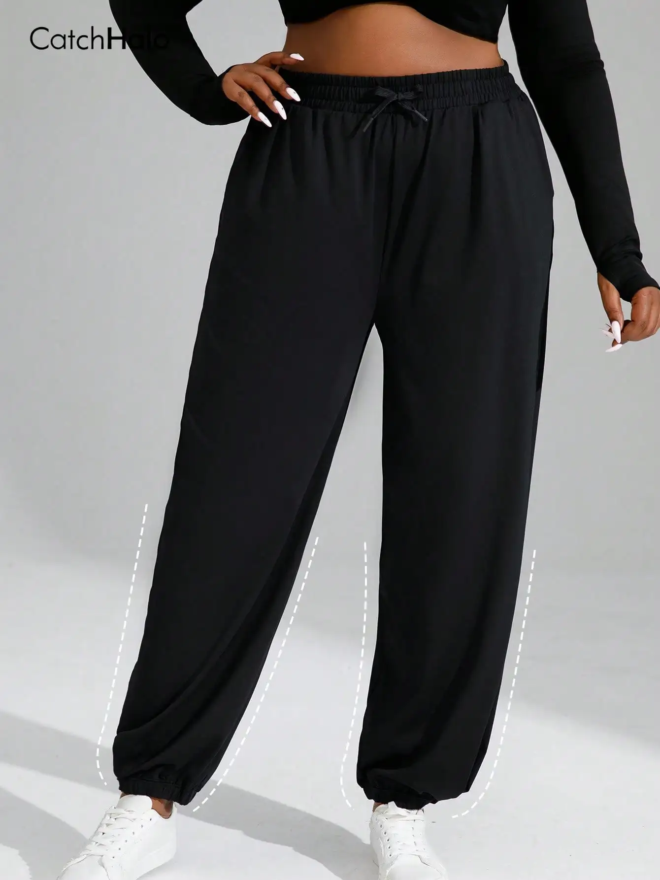 Plus Size Women's  Loose Wide Leg Jogger High Waist Elastic Drawstring Soft Breathable Casual Lounge Running Yoga Fitness Pants