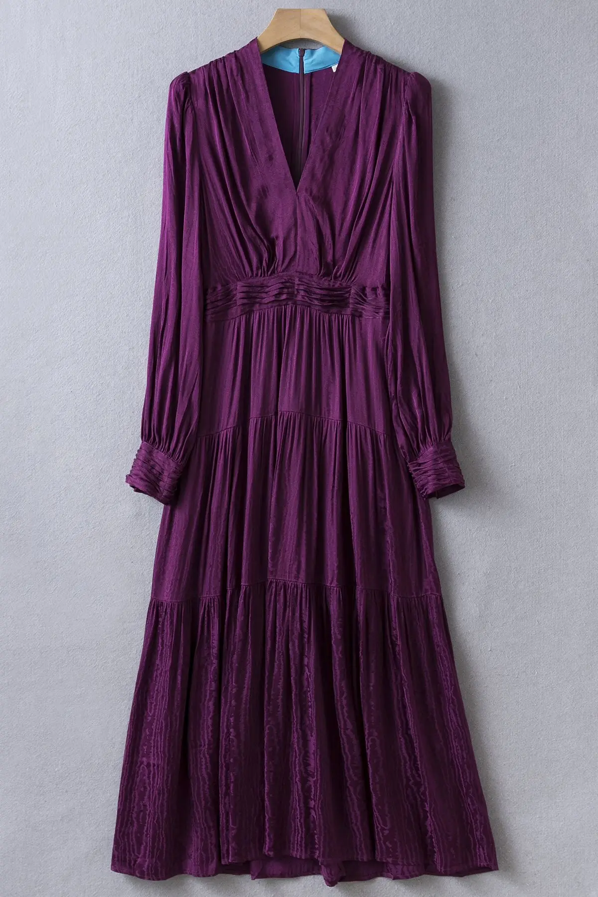 V Neckline Violet Sleeves Jacquard Midi Dress US 2-US 12