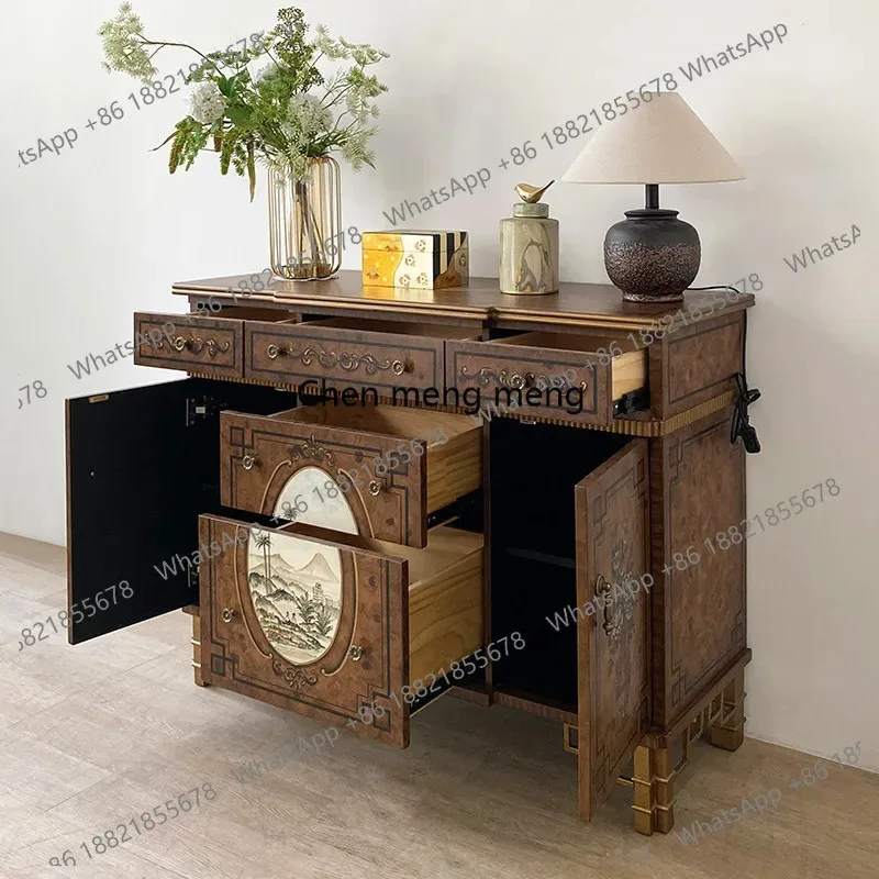 

E136 New Chinese-style painted entrance, living room decoration, storage cabinet, American retro solid wood hand-painted