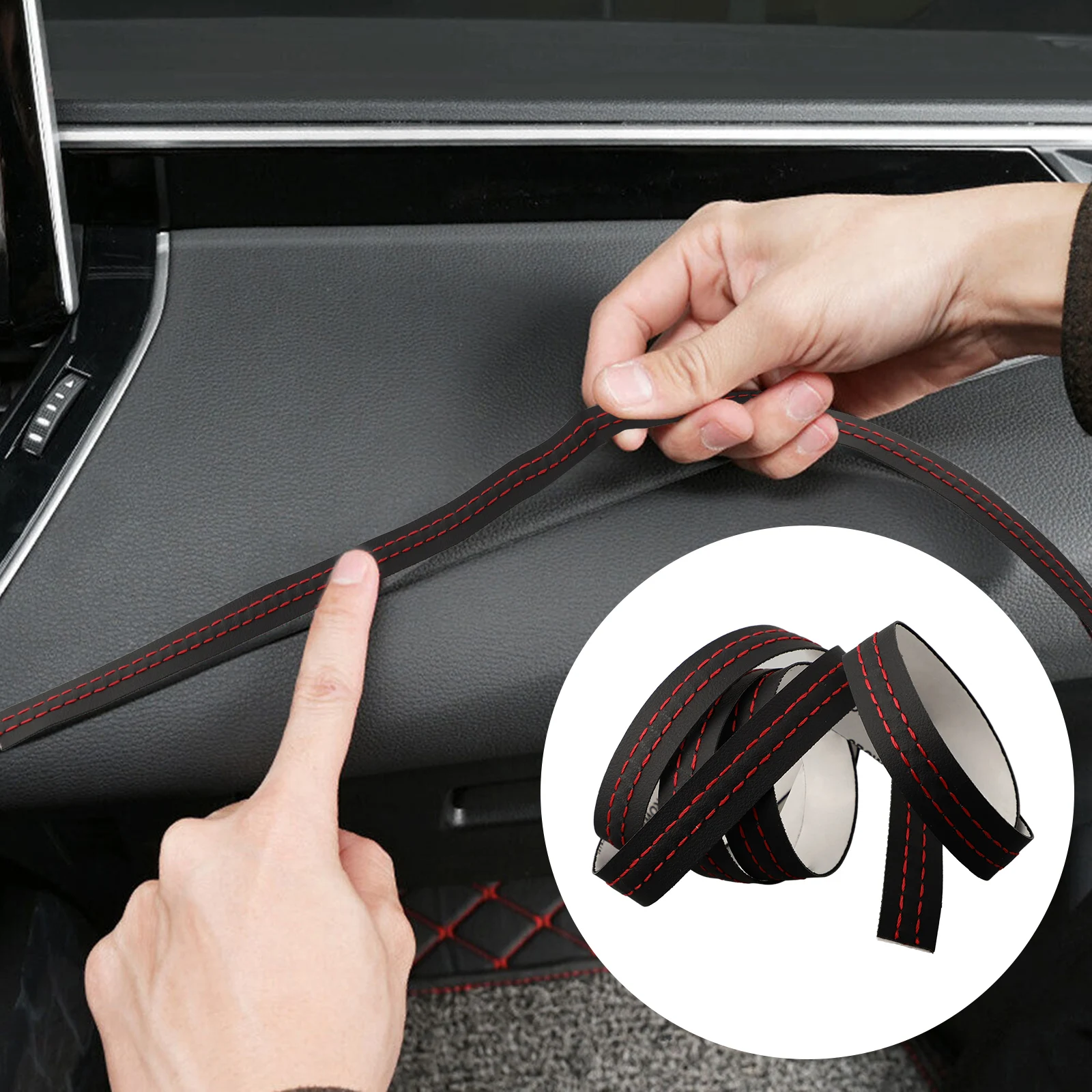 Car Interior Moulding Trim High-adhesive 1M PU Leather Car Dashboard Decor Line Strip Sticker Moulding Trim Accessories