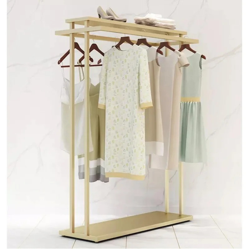 custom，Custom Shiny Gold Black Retail Shop Fittings And Store Furniture Boutique Garment Clothes Clothing Display Rack