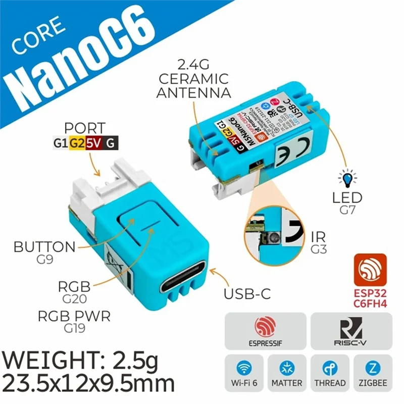 Placa de desarrollo Iot de baja potencia A45F-M5nanoc6 ESP32-C6FH4 integrada compatible con Wi-Fi 6 y Zigbee emisor infrarrojo incorporado