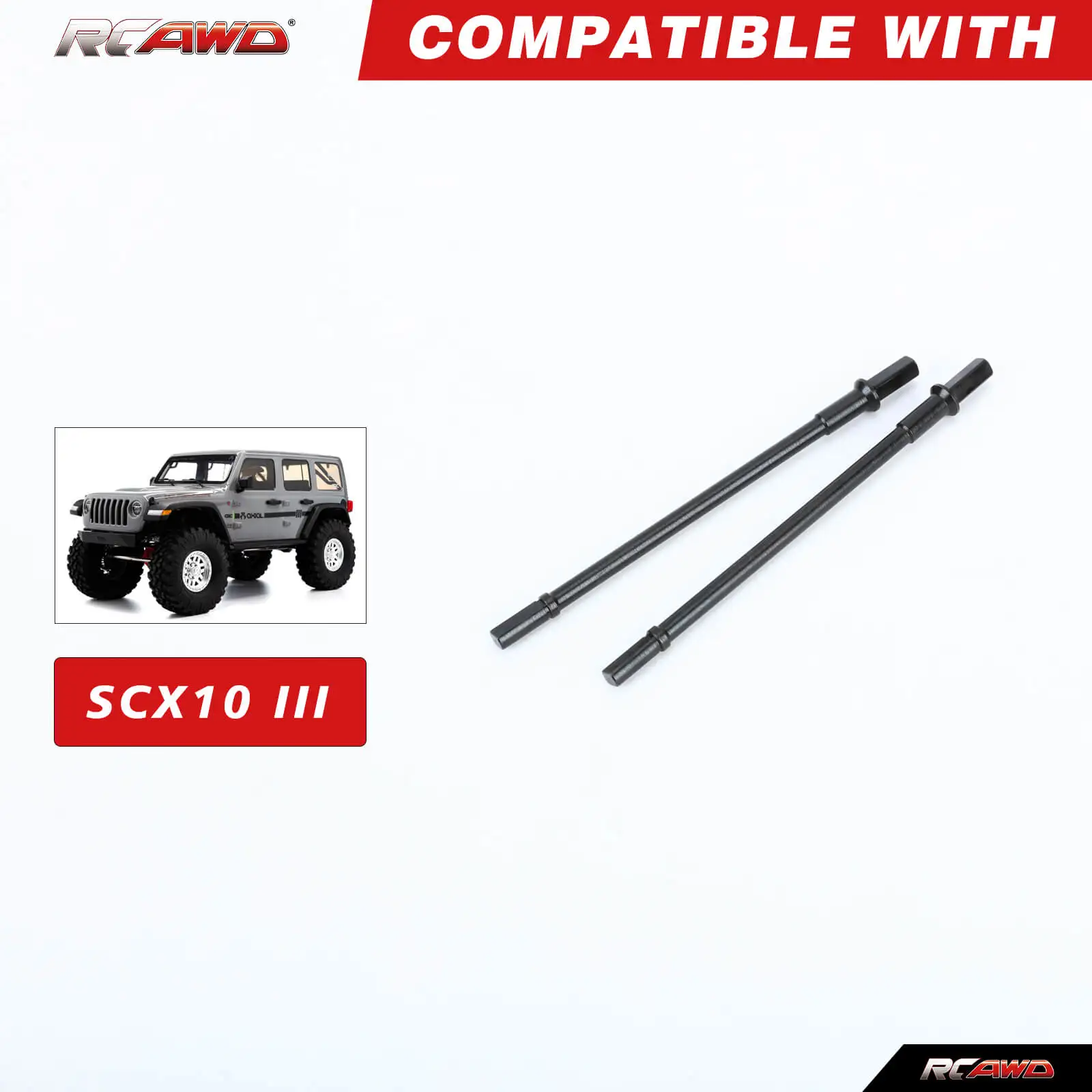 RCAWD 2 Pcs Hard Steel Rear Axle Drive Shaft Set F9 Straight Axle Shaft 2 Capra 1.9 UTB for 1/10 Axial SCX10 III Upgrades Parts