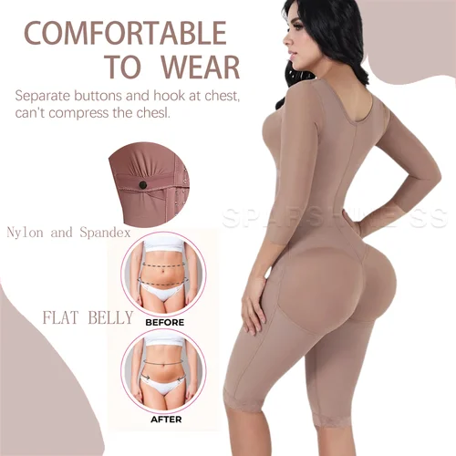 Imagen 2 del producto Fajas Colombianas moldeadoras de cuerpo para mujer, Control de barriga, compresión poscirugía, levantador de glúteos femenino, monos moldeadores