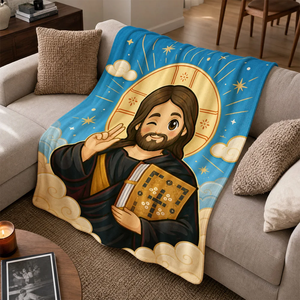 Christian Jesus Christ Sofa Throw Blanket Tapestry Religious Gospel Art Home Decor Spiritual Design Cozy Couch Throw Winter Gift
