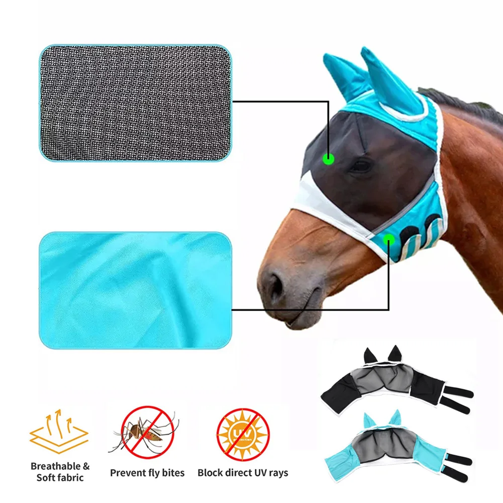 Horse Mask Adjustable Breathable Anti-uv Anti-mosquito Pet Summer Eye Shield Mesh Fly Protective Cover