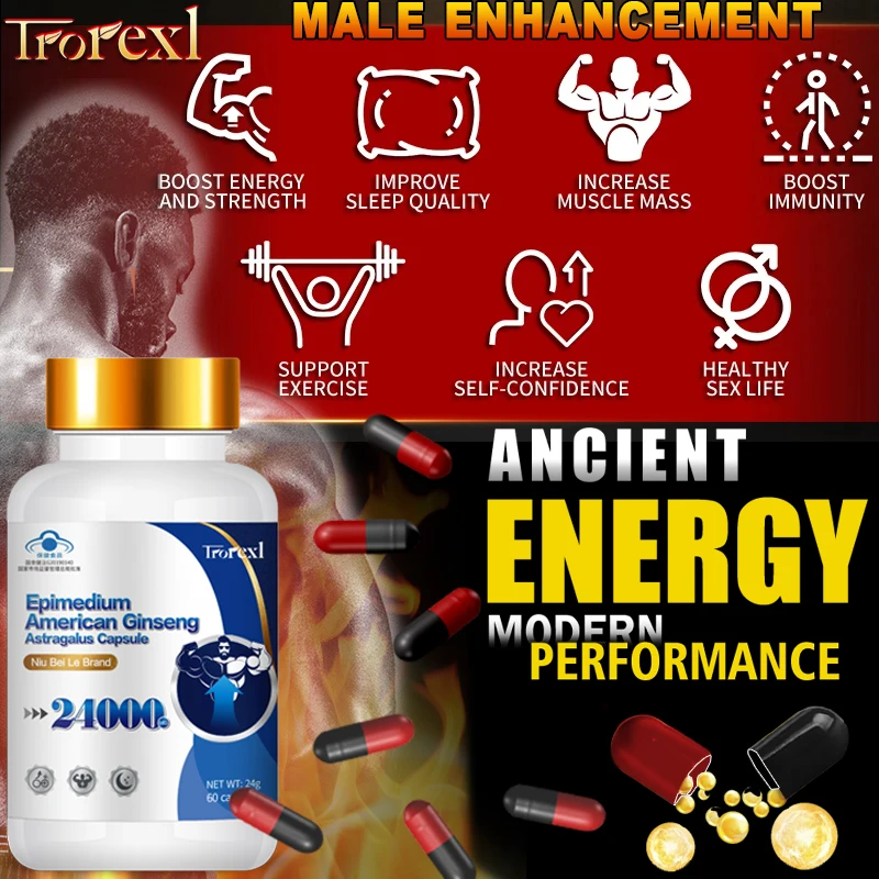 Booster for Men,Male healthy Pill,Enhance Energy & Endurance,Muscle Growth Supplement, Epimedium Ginseng Capsules