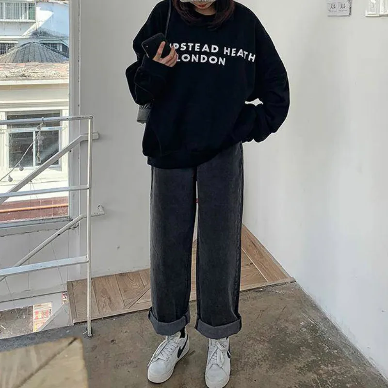 

Джинсы женские, хит продаж, ретро-мода, шикарный стиль BF, осень-весна, базовые женские длинные брюки, универсальные студенческие брюки в стиле Харадзюку, женская нижняя часть