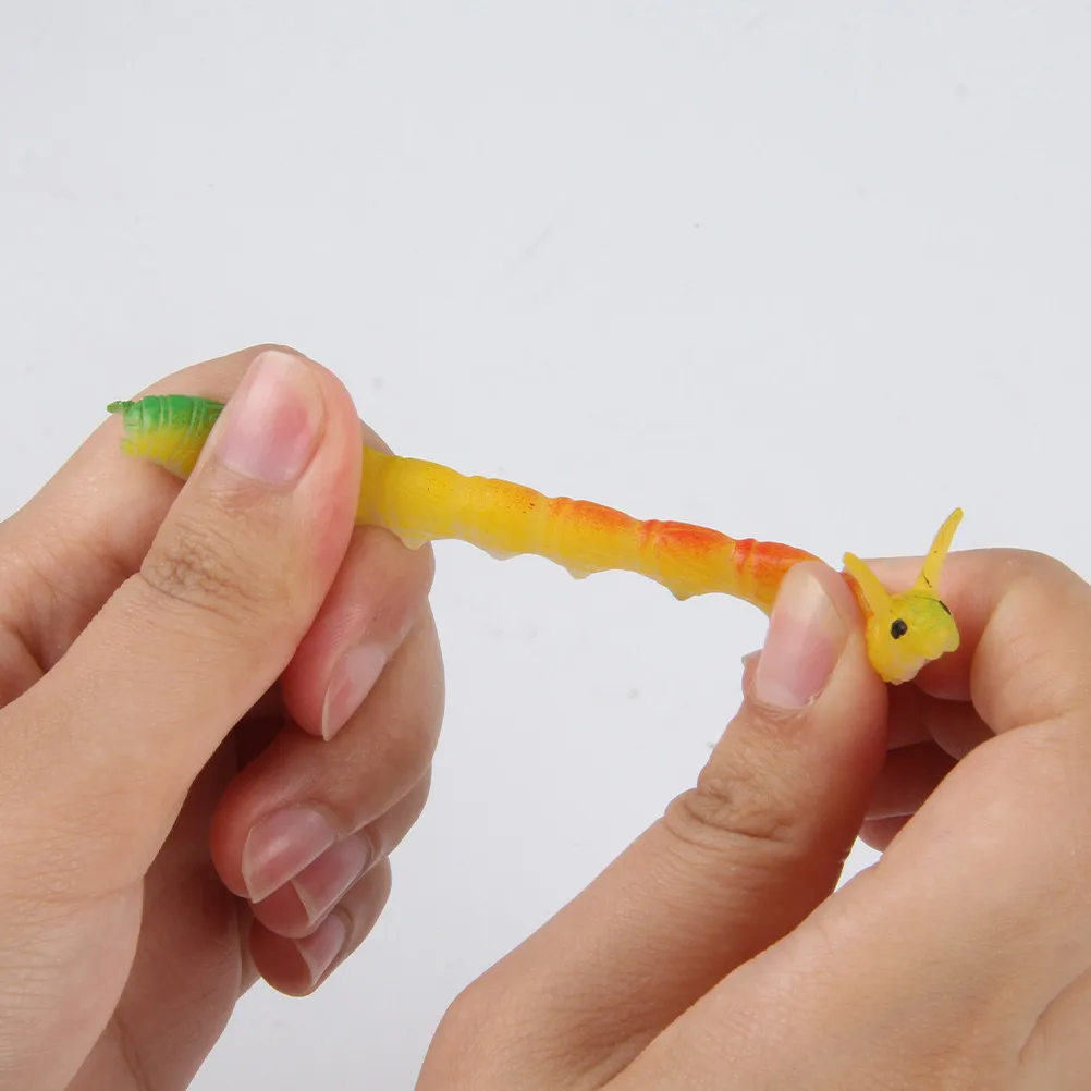 10Pcs Simulated Crawling Caterpillars Realistic Fake Worms for Kids Animal Learning Scare Jokes Trick Props Birthday Gifts