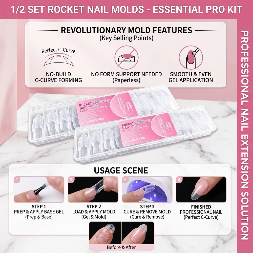 1/2Set 120Pcs Rocket Sandwich Dual Nail Form Clear Dual Layer Full Cover Top & Bottom Forms Nail Art Extension DIY Manicure Tool