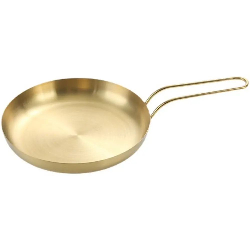 18/20cm Stainless Steel Frying Pan Flat Bottom Handled Serving Plate Comfortable Grip Stackable Steak Skillet Parties