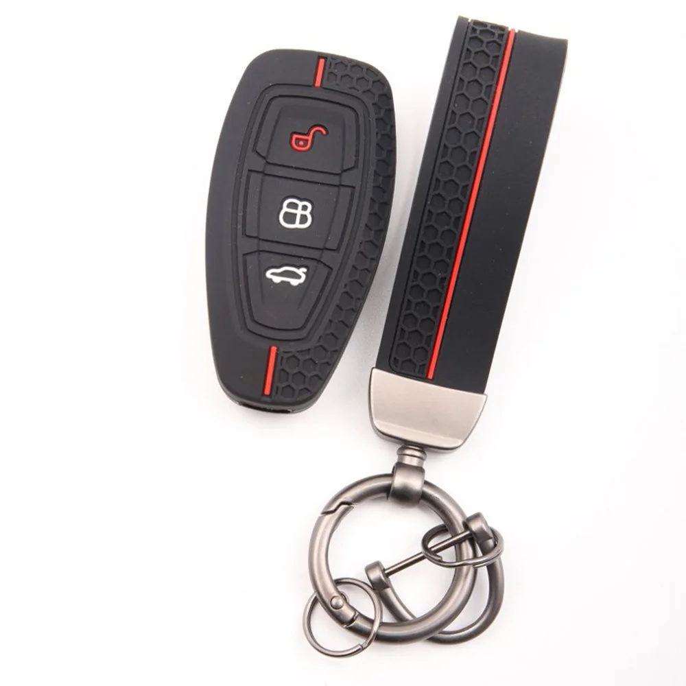 Sport Style Silicone Key Fob Jacket With Keychain for Ford Fiesta Focus Mondeo Ecosport Kuga Puma Edge Escape Auto Parts