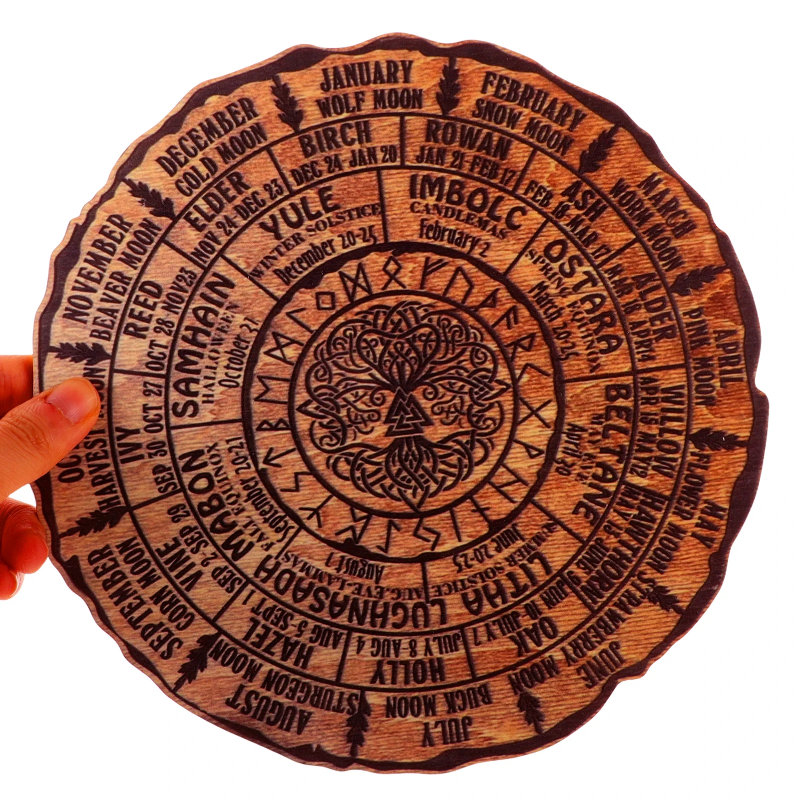 

Wooden Decoration Tree Calendar Ornament Handmade Wood Round Calendar Decor For Home Office Desktop Wheel Of The Year