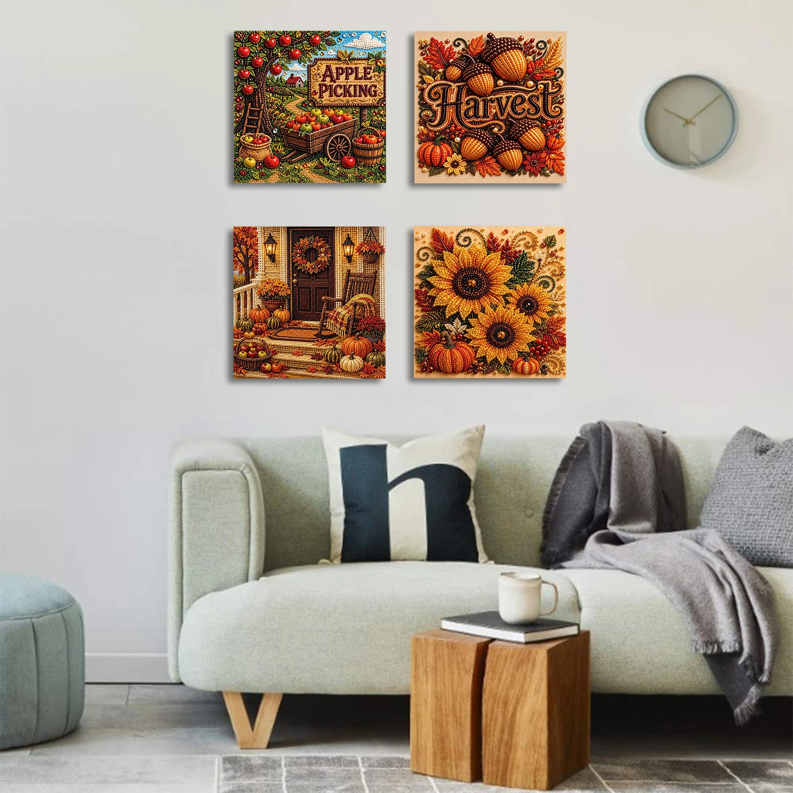 Framed Pearl Painting Kit Autumn Basket 30x30cm DIY Adhesive Canvas Rhinestone Pearl Drills Stylus Tray Wax Set