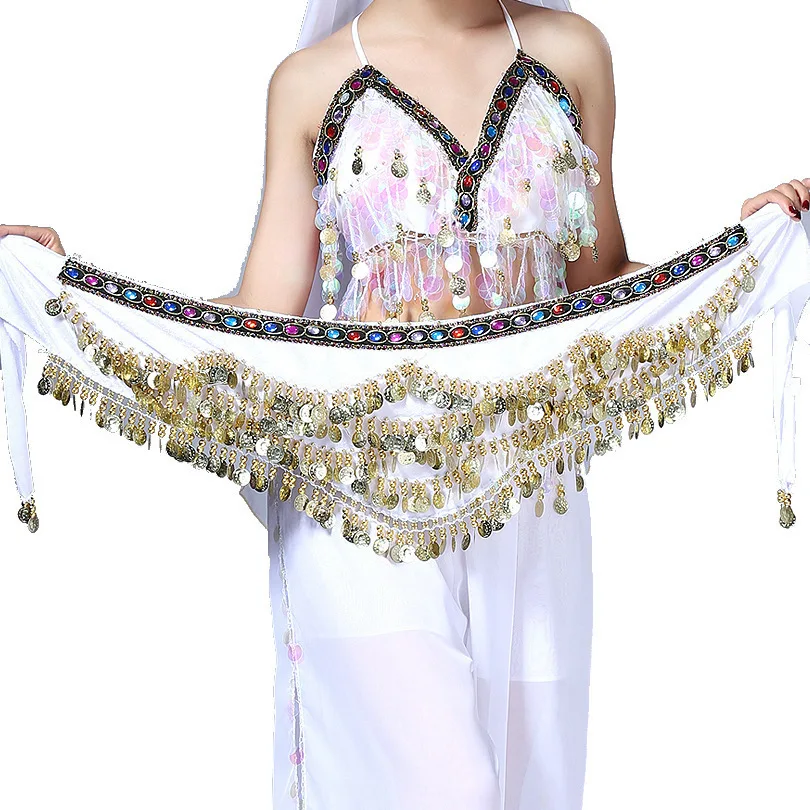 arabic caderines Hip scarf belly dance bellydance velvet wrap plus size coin sequin Belt for belly dancing waist chain triangle