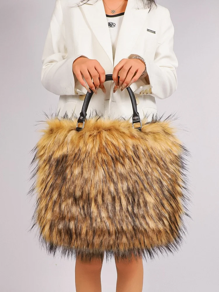 Elegant Plush Velvet Shoulder Bag for Women Large Capaci Faux Fur Crossbody Bag Female Soft Warm Designer Handbags Shopper Purse