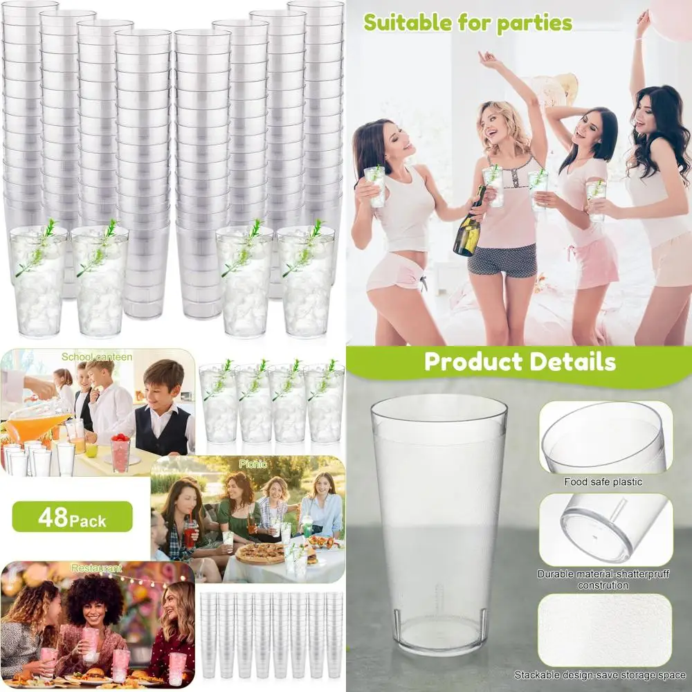 

20 oz Clear Stackable Frosted Plastic Tumblers, Reusable Restaurant Glasses for Beverages