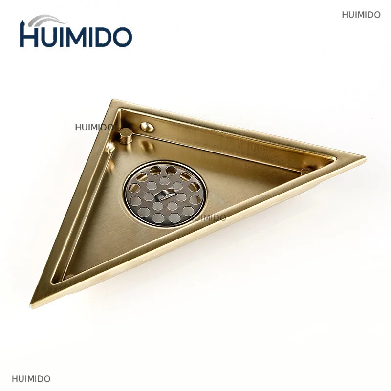 Sink Drains Triangle Tile Insert Floor Drain Stainless Steel Brushed Gold Shower Drain 232*117mm