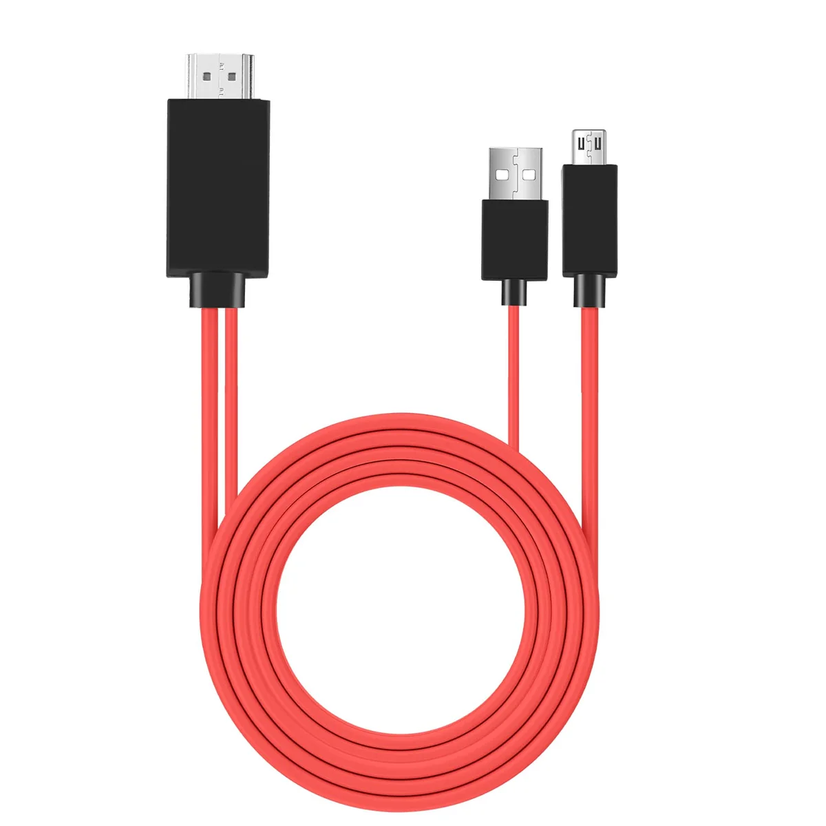 6.5 Feet Micro-USB to HDMI Adapter Converter Cable 1080P HDTV for Android Devices Samsung Galaxy S3 (11 Pin, Red)