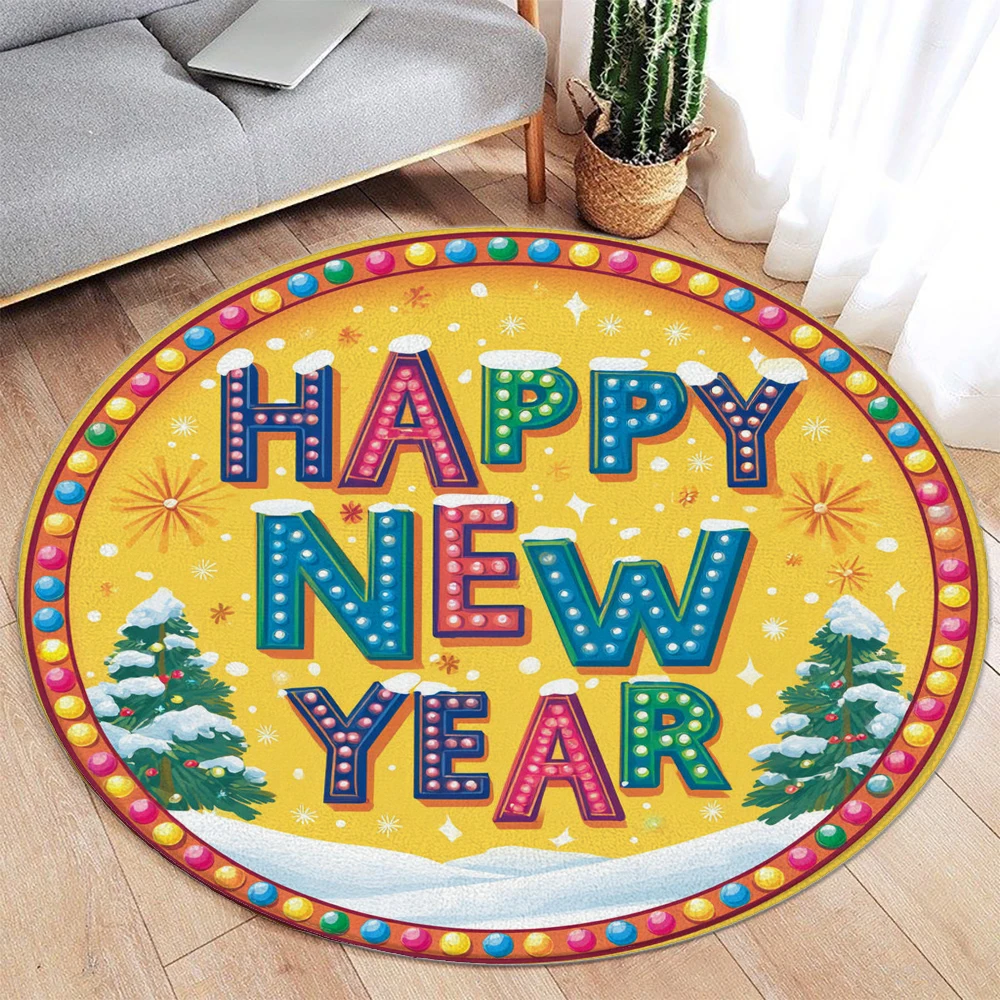 

Cartoon Christmas Circle Rug Living Room Decor Sofa Rug Merry Christmas Happy New Year Home Decor Vacation Carpet