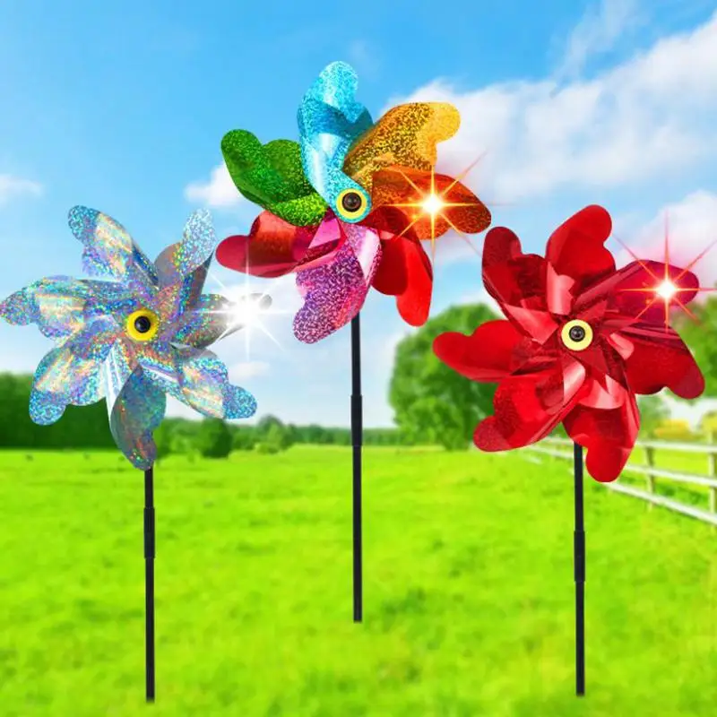 2pcs Bird Repellent Windmill Practical 7 Leaves DIY Birds Deterrent Windmill Creative Outdoor Garden Lawn Yard Decoration