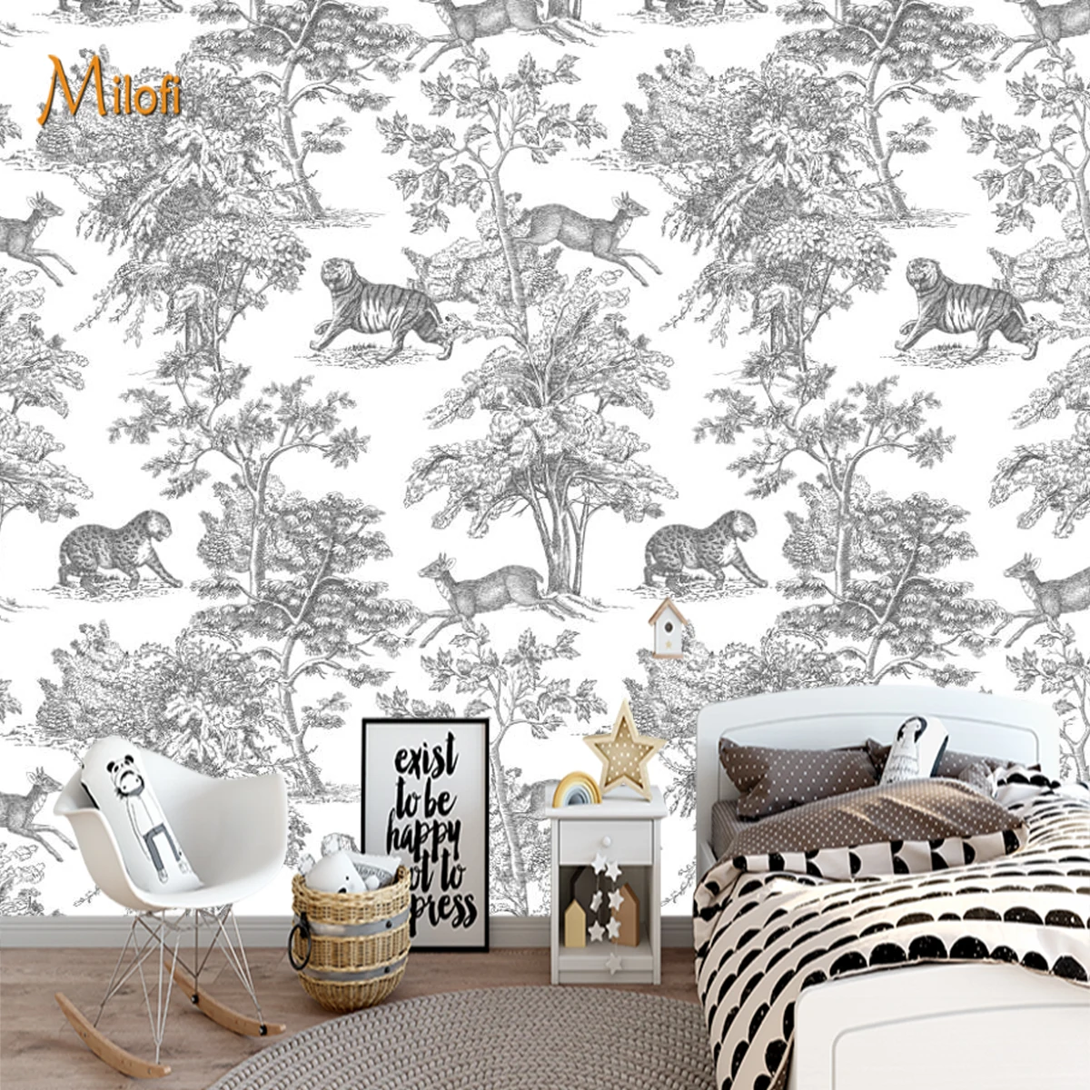 Custom 3D Mural Wallpaper Black White Sketch Jungle Wild Animals Tiger  Peel And Stick Wall Mural For Living  Bedroom Home Decor