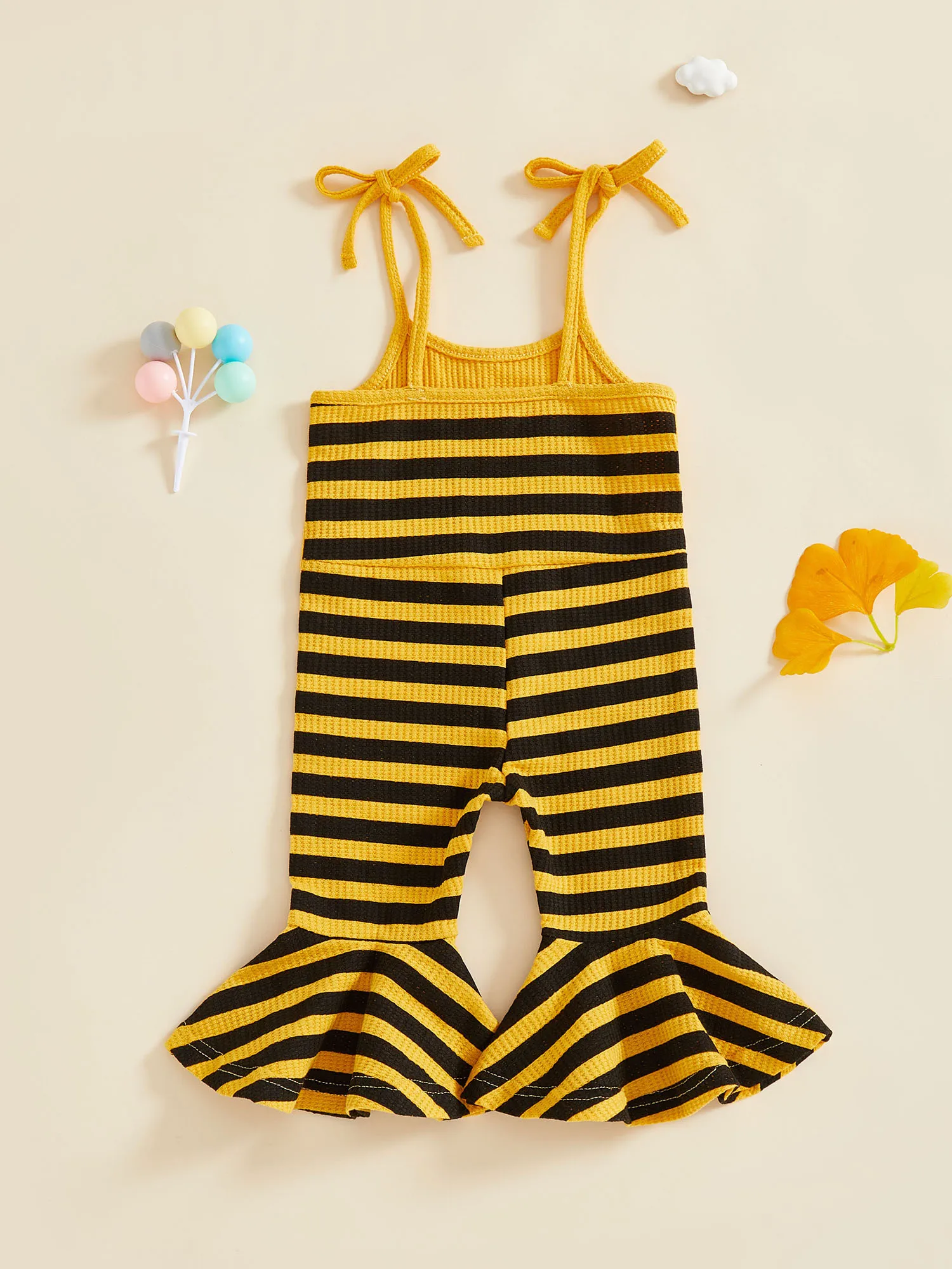 

Kid Girls Jumpsuit Spaghetti Straps Bee Stripes Print Romper Clothes for Party Casual