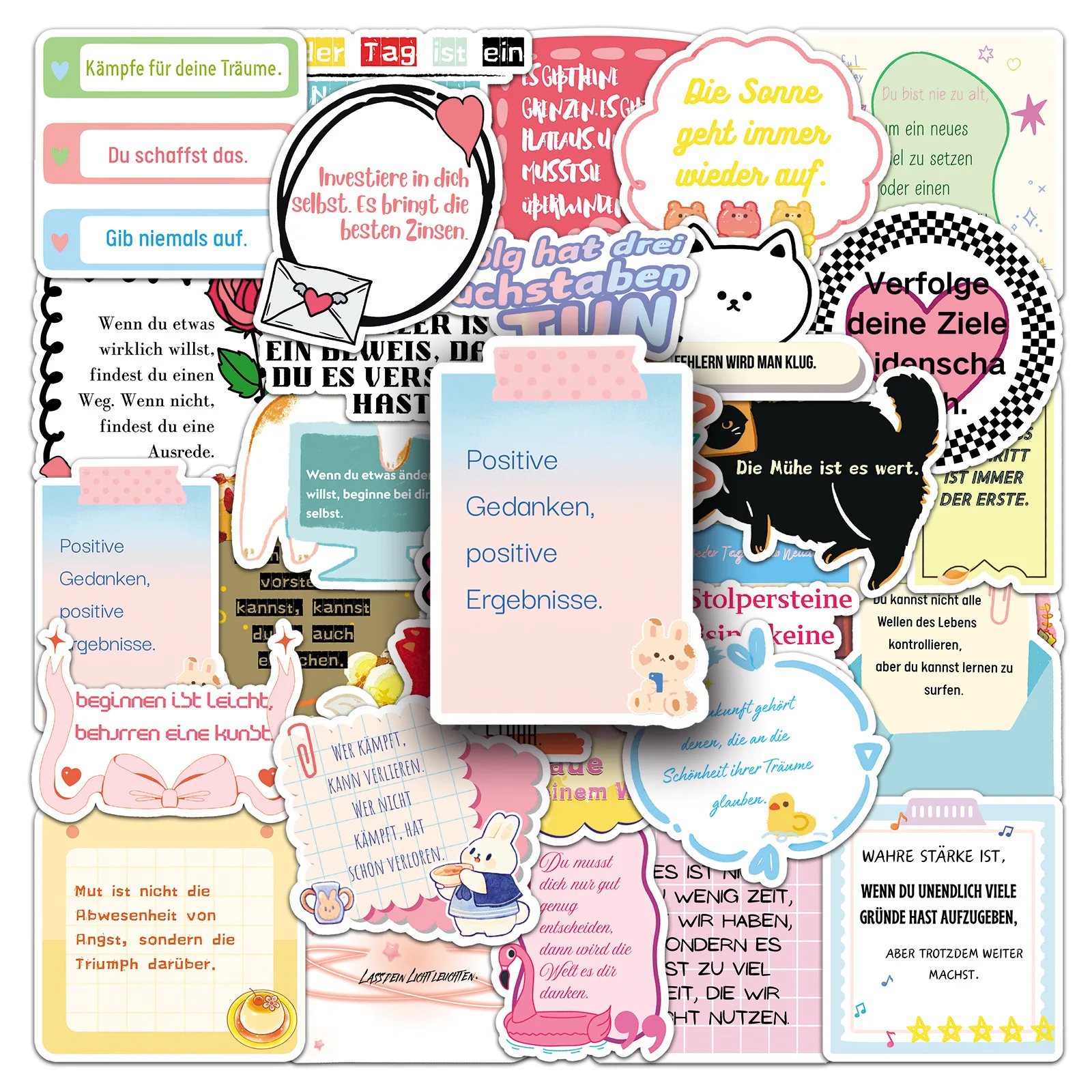 

50/100PCS German Motivational Stickers Positive Energy Sentences Waterproof Decoration Water Bottles Helmet Phone Stickers