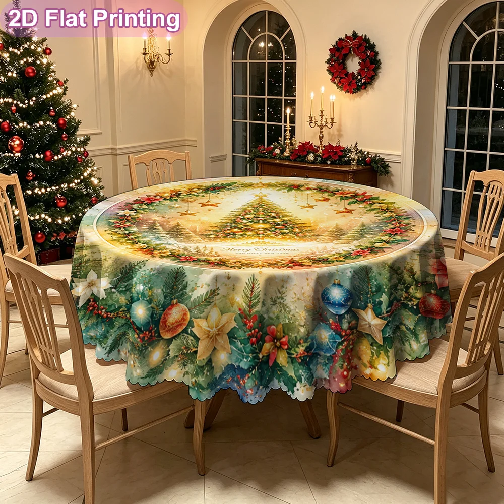 Merry Christmas, Christmas Tree Wreath Decorative Printed Tablecloths, Suitable for Family Restaurant Arrangements