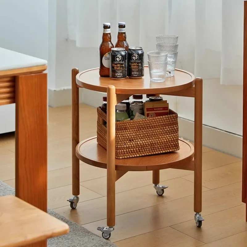 table, Nordic simple and movable, cherry wood small round coffee table, living room and dining room, bedroom corner table