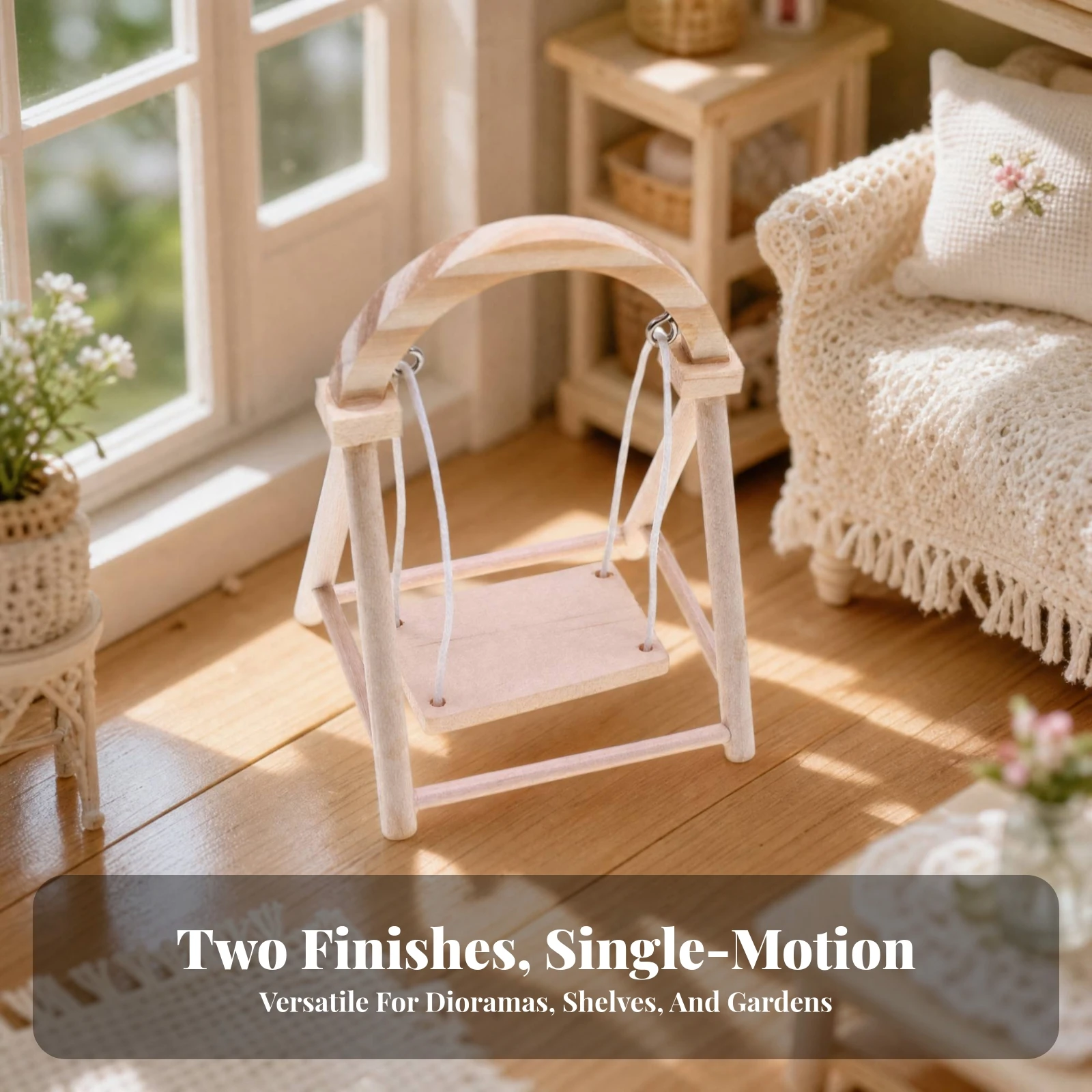 Wooden Miniature Swing with Triangle-Frame Space-Saving Miniature Model Swing Accessory Collectible Realistic for Diorama Makers