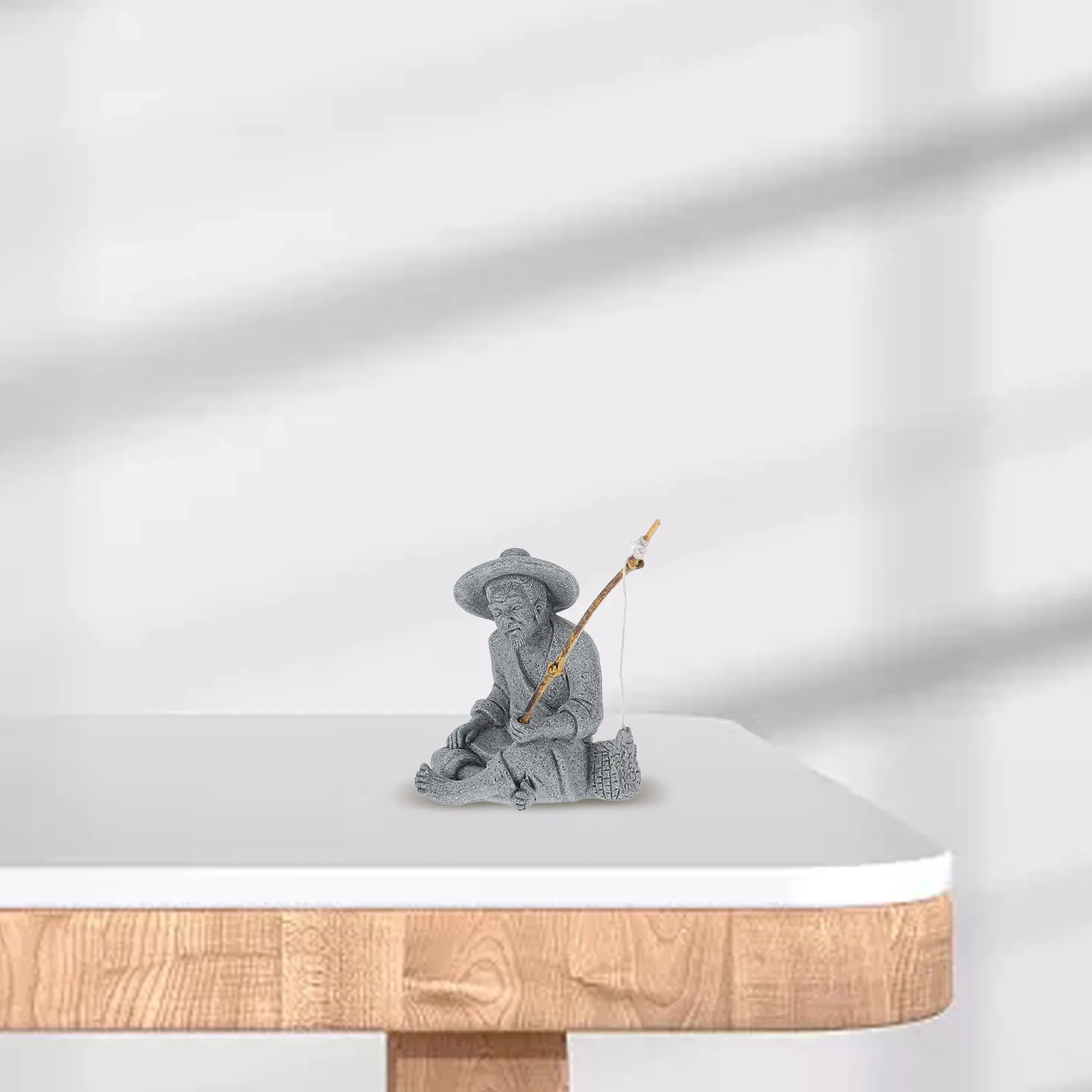 

Mini Fishing Garden Statue Chinese Fisherman Figurine Bonsai Ornaments Lifelike Detailed Realism Outdoor Elegance Easy Care