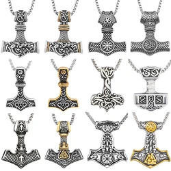 Various Norse Vikings Thor's Hammer Pendant Popular Stainless Steel Mjolnir Scandinavian Rune Nordic Vegvisir Necklaces Jewelry