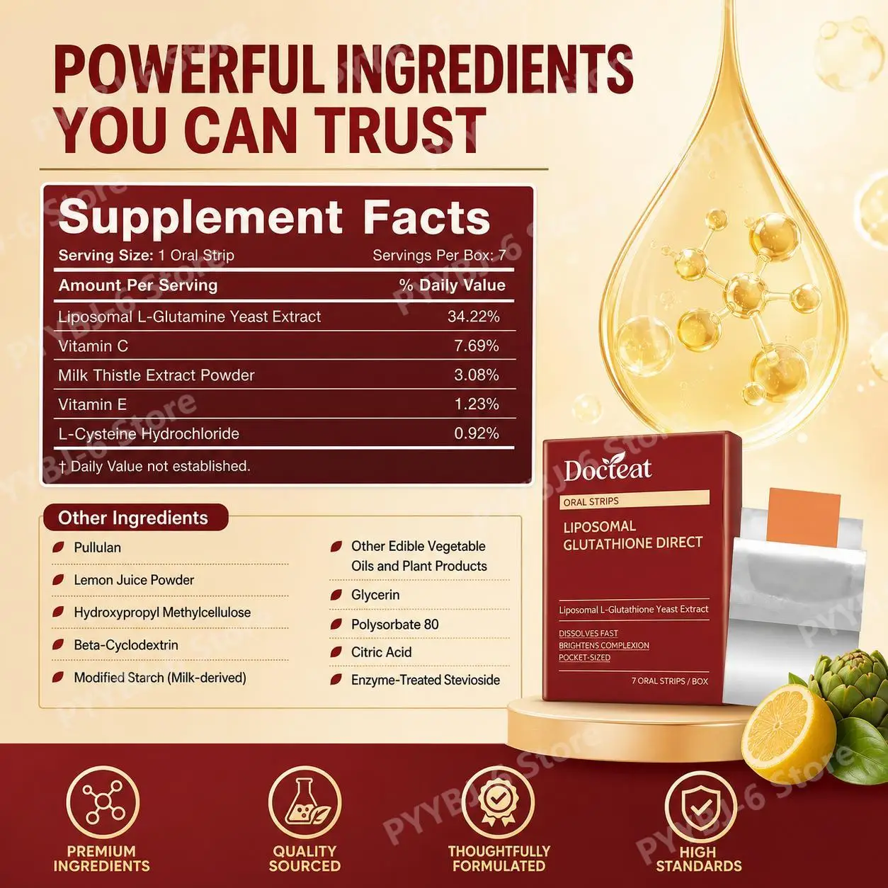 Docteat Liposomal Glutathione Direct Oral Strips, Antioxidant Balance Support, Helps Even Skin Tone, Dissolves Fast - 7 Strips