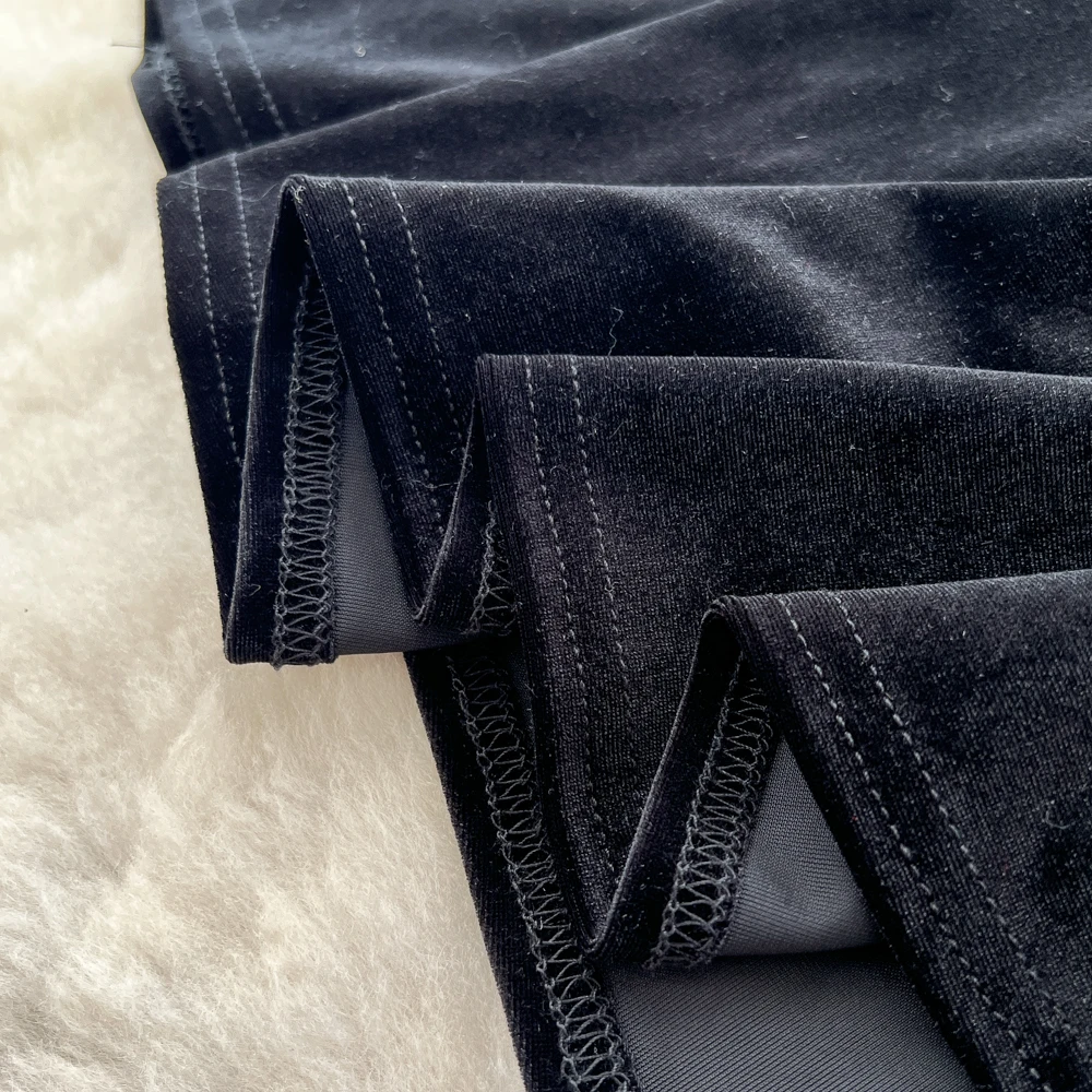 Vintage Elegant Long Sleeve Chic velour Slim Dresses Korean Office High Street Autumn Clothing