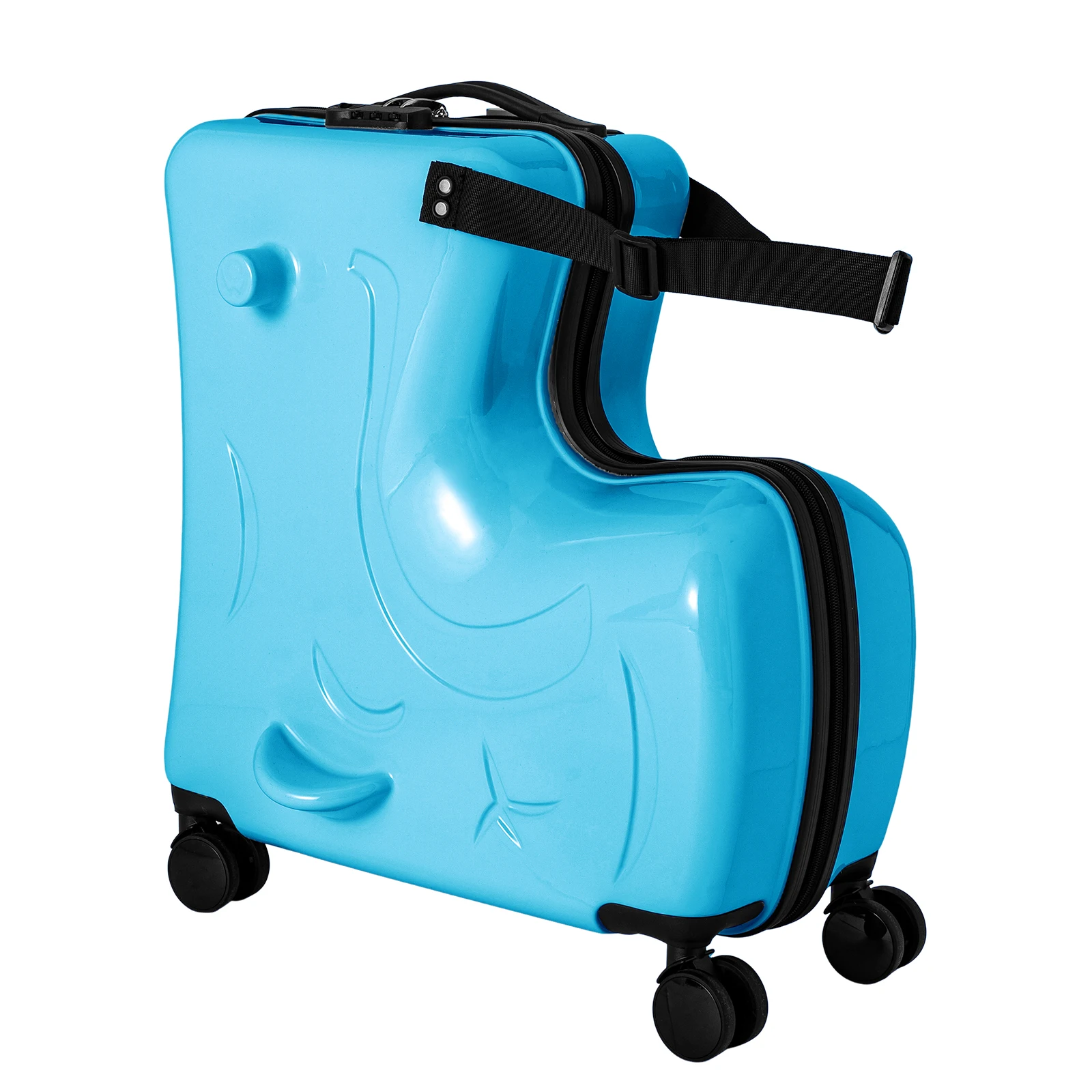 20 Inch Blue Children's Cycling Travel Luggage, Rolling Luggage with Wheels, Handcart Luggage with Password Lock