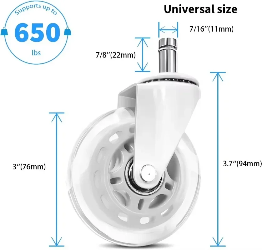 for 5 Pack High Quality 3 Inch White Office Chair PU Swivel Half Transparent Furniture Caster Wheel