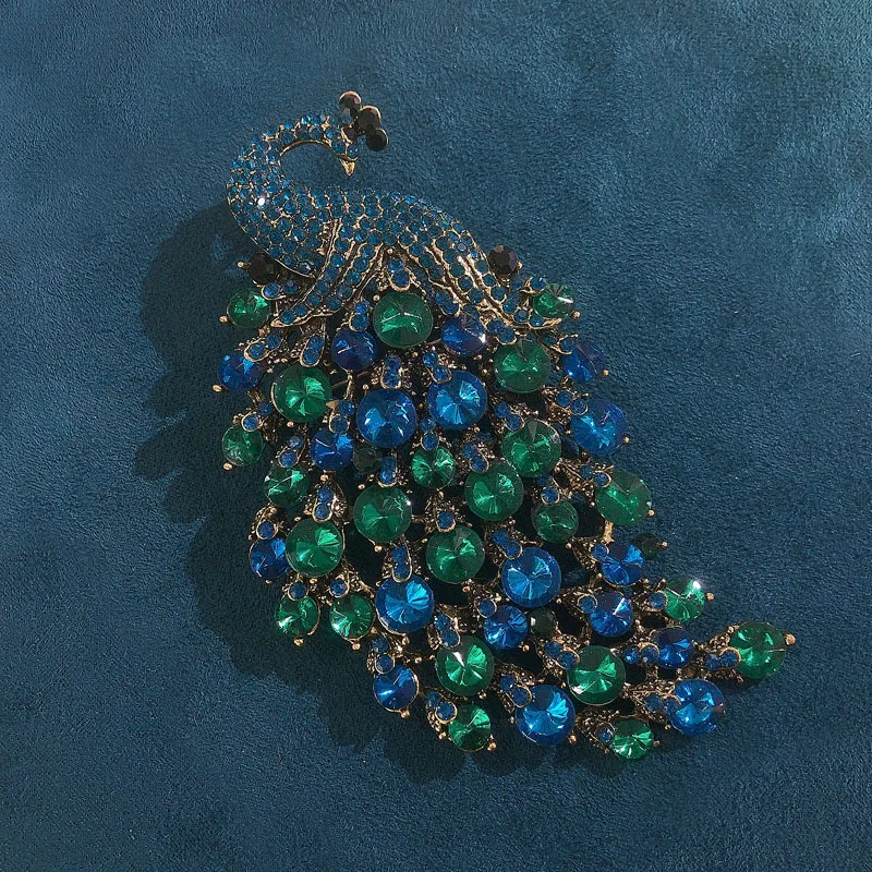 Exquisite Crystal Peacock Big Size Brooch Luxury Nobal Jewelry Unisex Rhinestone Coat Accessories Phoenix Pin Animal Corsage