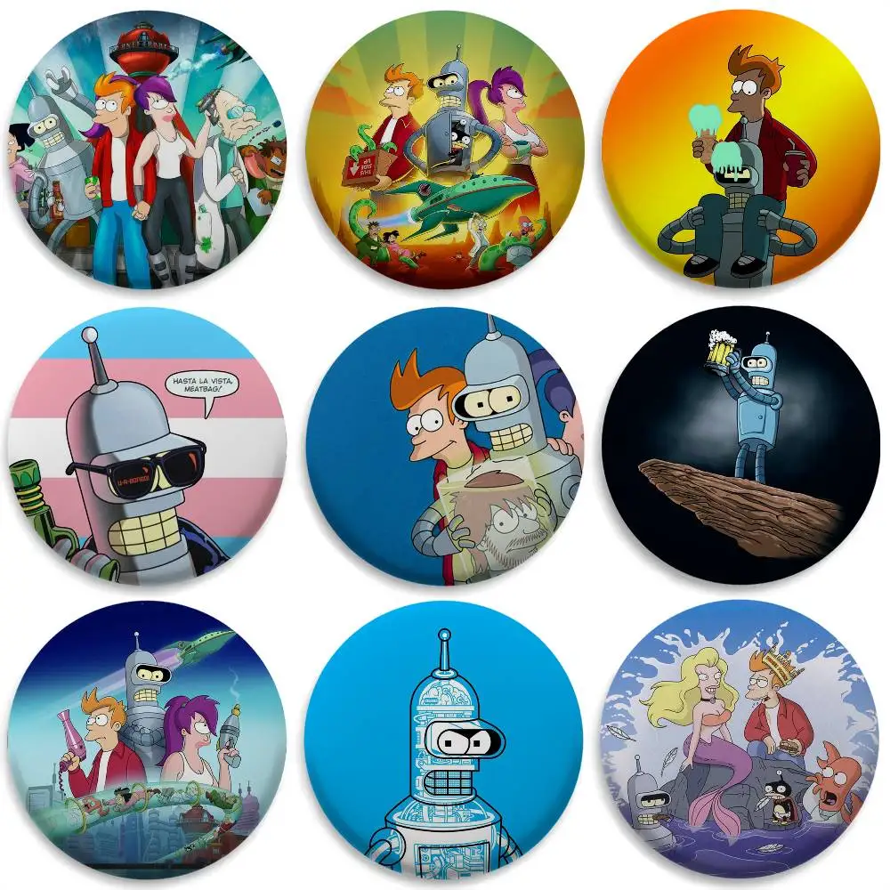 

F-Futurama B-Bender Anime Badges Round Exquisite Badge Brooches Creative Pins For Clothes Hat Backpack Gift Accessories
